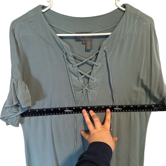 MICHAEL STARS ANTHROPOLOGIE- Ruffled Hem Dress Sea Foam Lace Up Shift, Size Lg - Picture 7 of 12